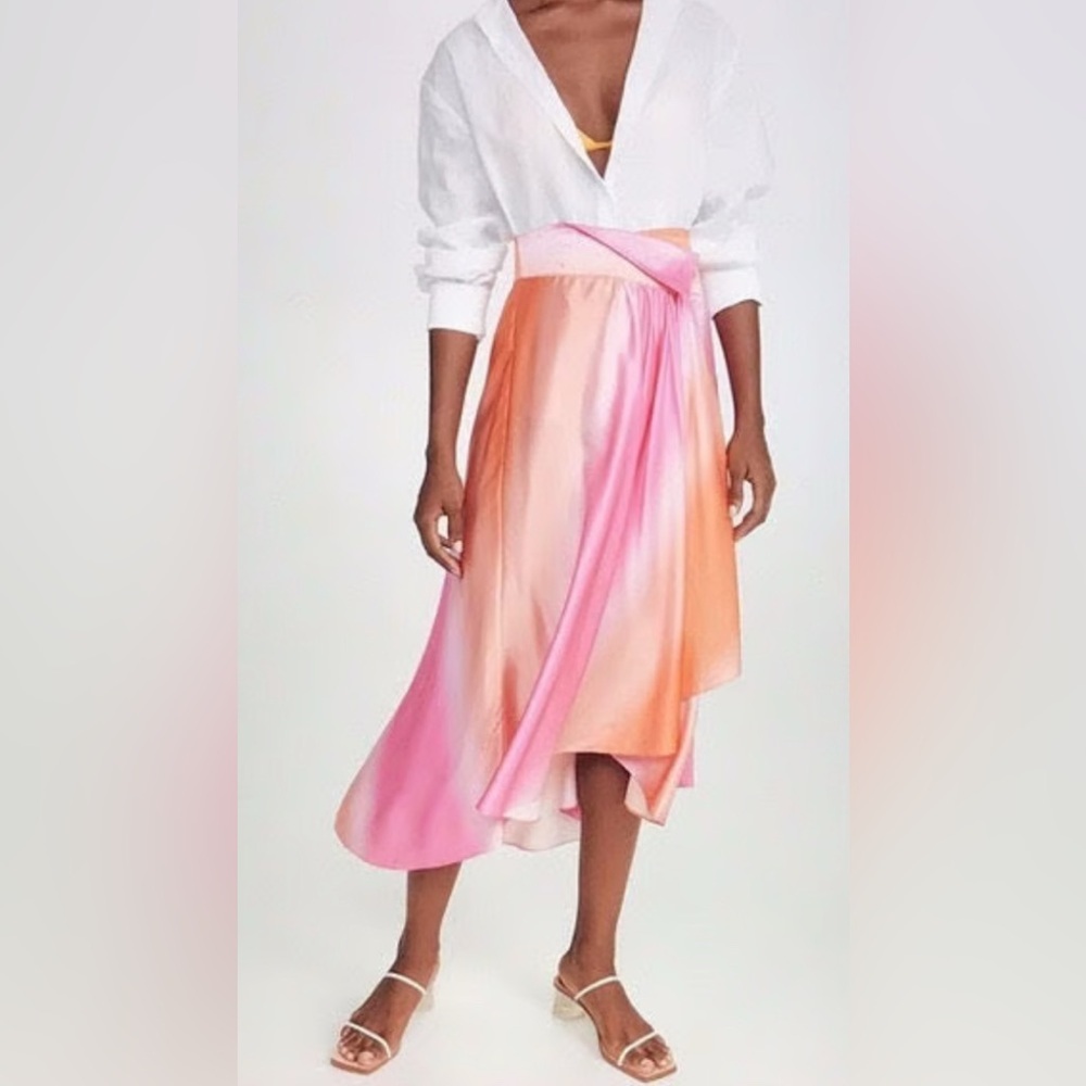 Dannijo || Silk Dye Midi Skirt Pink Orange Small - Picture 2 of 10